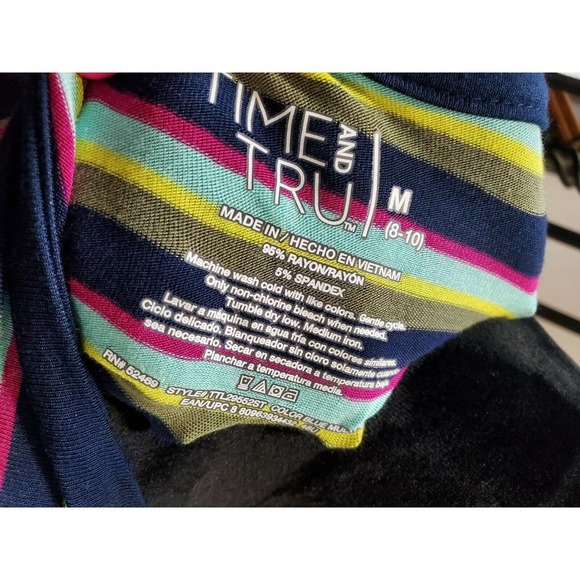 Time and Tru Women's Multicolor Rayon Round Neck Sleeveless Knee Length Dress M - Picture 11 of 12